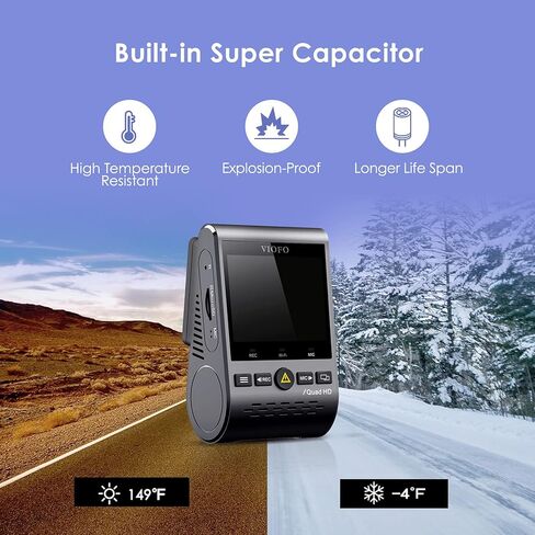 فايوفو كاميرا تابلوه مزدوجة 2K، كاميرا امامية 1440P و1080P داخل المقصورة للسيارة مع واي فاي ونظام تحديد المواقع ورؤية ليلية بالاشعة تحت الحمراء، وضع وقوف السيارات، مكثف فائق، تدعم 256GB كحد اقصى (A129 in Kuwait