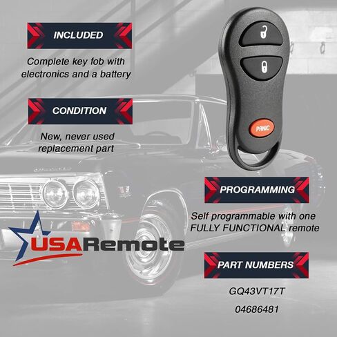 جهاز تحكم عن بعد للدخول بدون مفتاح من Key Fob يناسب كرايسلر ودودج وبليموث (GQ43VT17T)، مجموعة من 2 in Kuwait