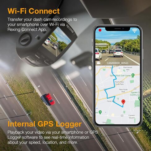 كاميرا قياس RexingUSA V1GW-4K UltraHD: مسجل GPS، واي فاي، عدسة عريضة 170 درجة، شاشة LCD 2.4 بوصة، WDR، تسجيل حلقي، دعم 256 جيجابايت، تمكين التطبيق، تقنية Supercapacitor in Kuwait