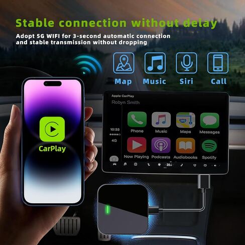 Voraiya Wireless CarPlay Adapter for iPhone, Newest Apple Carplay Wireless Adapter Convert Wired to Wireless CarPlay Dongle, Plug & Play, Fast Easy Use, 5Ghz WiFi Auto Connect for Cars from 2015+ in Kuwait