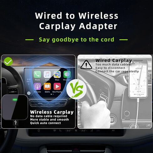 Voraiya Wireless CarPlay Adapter for iPhone, Newest Apple Carplay Wireless Adapter Convert Wired to Wireless CarPlay Dongle, Plug & Play, Fast Easy Use, 5Ghz WiFi Auto Connect for Cars from 2015+ in Kuwait