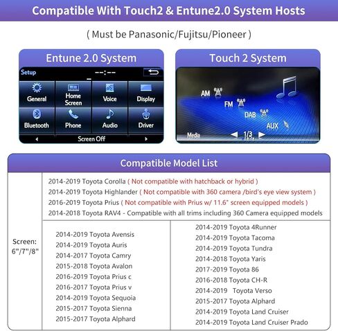 Road Top Wireless Carplay Android Auto Adapter for Toyota with Touch2 & Entune2.0 System 2014-2019 Year, Support Navigation, Mirrorlink, Camera, Bluetooth, USB in Saudi Arabia