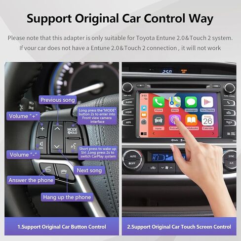 Road Top Wireless Carplay Android Auto Adapter for Toyota with Touch2 & Entune2.0 System 2014-2019 Year, Support Navigation, Mirrorlink, Camera, Bluetooth, USB in Saudi Arabia
