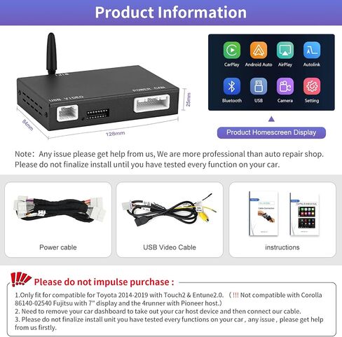 Road Top Wireless Carplay Android Auto Adapter for Toyota with Touch2 & Entune2.0 System 2014-2019 Year, Support Navigation, Mirrorlink, Camera, Bluetooth, USB in Saudi Arabia