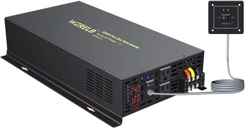 WZRELB 5000W 24VDC 120VAC عاكس طاقة موجة جيبية نقية، 2 منافذ تيار متردد، جهاز تحكم عن بعد سلكي، RV (RBP-500024WR) in Kuwait