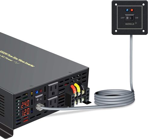 WZRELB 5000W 24VDC 120VAC عاكس طاقة موجة جيبية نقية، 2 منافذ تيار متردد، جهاز تحكم عن بعد سلكي، RV (RBP-500024WR) in Kuwait