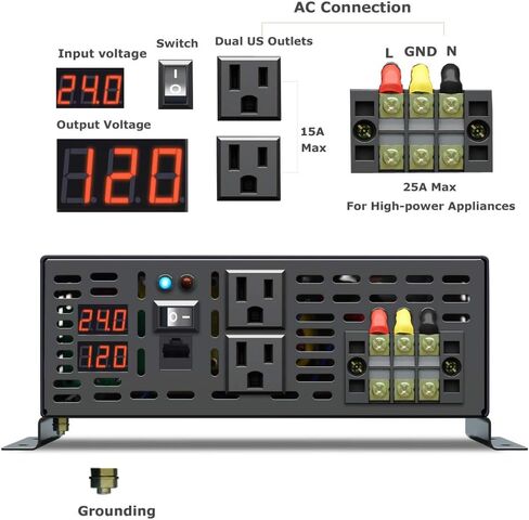 WZRELB 5000W 24VDC 120VAC عاكس طاقة موجة جيبية نقية، 2 منافذ تيار متردد، جهاز تحكم عن بعد سلكي، RV (RBP-500024WR) in Kuwait