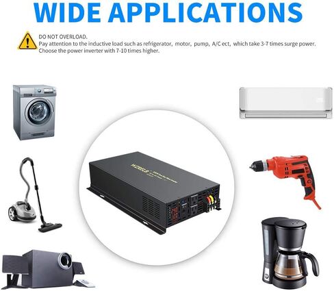 WZRELB 5000W 24VDC 120VAC عاكس طاقة موجة جيبية نقية، 2 منافذ تيار متردد، جهاز تحكم عن بعد سلكي، RV (RBP-500024WR) in Kuwait