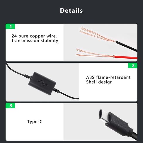 XMSJSIY Dash Cam Fuse Tap Kit USB-C Type-C Dashcam Hardwire Wire Converts 12V-36V to 5V/2.5A Car DVR Charger Power Cord with Low Voltage Protection-10Feet/3M (USB-C) in Saudi Arabia