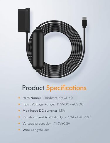 iZEEKER 11.5ft Type-C USB Hardwire Kit Fuse for Dash Cam، متوافق على نطاق واسع مع شاحن Dashcam للسيارة 11.5V-40V in Kuwait