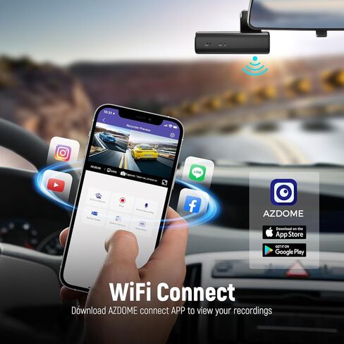 AZDOME M301 2K Dash Cam أمامية وخلفية، واي فاي مدمج، كاميرات مزدوجة للسيارات، كاميرا سيارة للتحكم الصوتي مع UHD 1440P، رؤية ليلية، مستشعر G، شاشة وقوف السيارات، بطاقة SD سعة 64 جيجابايت متضمنة in Kuwait