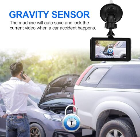 Lychee Dual Dashcam سجل القيادة الأمامي والخلفي 1080P مع 3 بوصة LCD 120 درجة تسجيل حلقة للرؤية الليلية G-Sensor in Kuwait