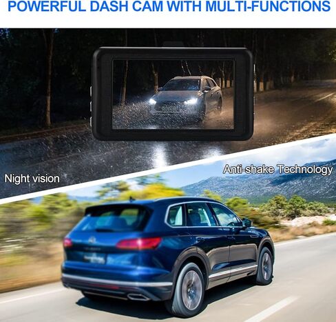 Lychee Dual Dashcam سجل القيادة الأمامي والخلفي 1080P مع 3 بوصة LCD 120 درجة تسجيل حلقة للرؤية الليلية G-Sensor in Kuwait