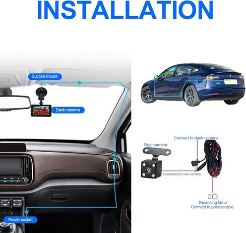 Lychee Dual Dashcam سجل القيادة الأمامي والخلفي 1080P مع 3 بوصة LCD 120 درجة تسجيل حلقة للرؤية الليلية G-Sensor in Kuwait
