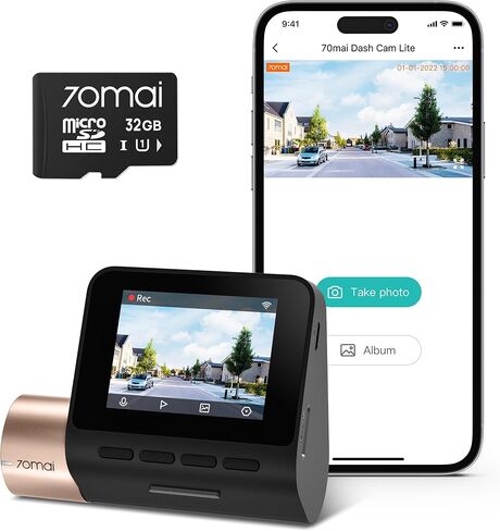 70mai Dash Cam Lite، 70mai Micro SD Card 32GB، 1080P Full HD، Sony IMX307، مستشعر G مدمج، زاوية واسعة 130 درجة FOV، WDR، رؤية ليلية، تسجيل حلقي in Kuwait