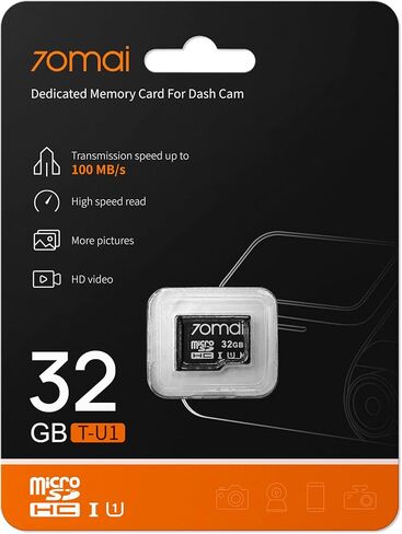 70mai Dash Cam Lite، 70mai Micro SD Card 32GB، 1080P Full HD، Sony IMX307، مستشعر G مدمج، زاوية واسعة 130 درجة FOV، WDR، رؤية ليلية، تسجيل حلقي in Kuwait