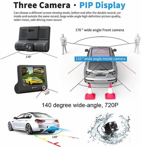 4Inch Dual Lens HD Car DVR Rearview Video Dash Cam 1080P 170°Wide Angle Video Recorder Camera LCD Screen G-Sensor, Loop Recording, Motion Detection and Parking Monitor in Saudi Arabia