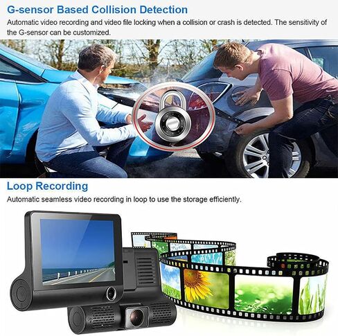 4Inch Dual Lens HD Car DVR Rearview Video Dash Cam 1080P 170°Wide Angle Video Recorder Camera LCD Screen G-Sensor, Loop Recording, Motion Detection and Parking Monitor in Saudi Arabia