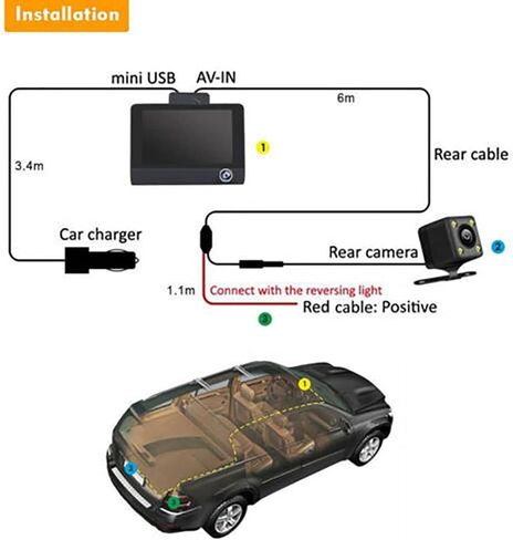 4Inch Dual Lens HD Car DVR Rearview Video Dash Cam 1080P 170°Wide Angle Video Recorder Camera LCD Screen G-Sensor, Loop Recording, Motion Detection and Parking Monitor in Saudi Arabia
