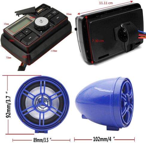 12V Radio 3 inch Motorcycle ATV UTV Golf Cart Waterproof Anti-Theft Bluetooth Speaker USB TF U Disk FM Radio Stereo System (Black) in Kuwait