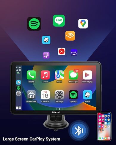 Portable Car Stereo, OTTOCAST Wireless Apple CarPlay and Android Auto Dual Bluetooth Car Radio, 7" HD Touchable CarPlay Screen, GPS Navigator with HD Dash Cam Front and Rear 128G TF Card for All Cars in Saudi Arabia