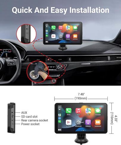 Portable Car Stereo, OTTOCAST Wireless Apple CarPlay and Android Auto Dual Bluetooth Car Radio, 7" HD Touchable CarPlay Screen, GPS Navigator with HD Dash Cam Front and Rear 128G TF Card for All Cars in Saudi Arabia