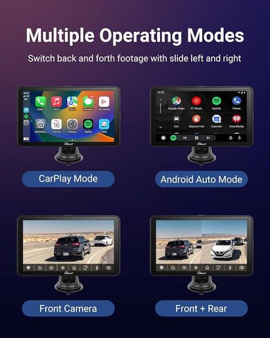 Portable Car Stereo, OTTOCAST Wireless Apple CarPlay and Android Auto Dual Bluetooth Car Radio, 7" HD Touchable CarPlay Screen, GPS Navigator with HD Dash Cam Front and Rear 128G TF Card for All Cars in Saudi Arabia