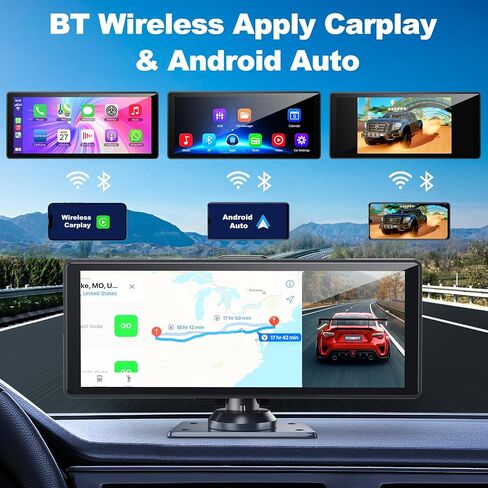 شاشة Carplay مقاس 10.26 بوصة للسيارة، ستيريو سيارة محمول مع كاميرا 4K وكاميرا خلفية تدعم Carplay اللاسلكي/Android Auto/Airplay/Bluetooth/التحكم الصوتي/GPS/AUX، شاشة IPS تعمل باللمس مع بطاقة TF 64 جيجا in Kuwait