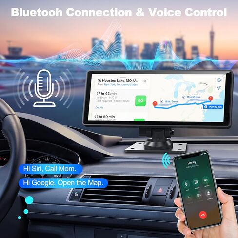 شاشة Carplay مقاس 10.26 بوصة للسيارة، ستيريو سيارة محمول مع كاميرا 4K وكاميرا خلفية تدعم Carplay اللاسلكي/Android Auto/Airplay/Bluetooth/التحكم الصوتي/GPS/AUX، شاشة IPS تعمل باللمس مع بطاقة TF 64 جيجا in Kuwait