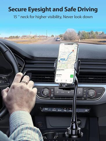 𝗨𝗽𝗴𝗿𝗮𝗱𝗲𝗱 15'' Cup Holder Phone Mount [𝗦𝘁𝗮𝗯𝗹𝗲 & 𝗦𝗲𝗰𝘂𝗿𝗲] Cup Phone Holder for Car, Adjustable Long Neck Phone Cup Holder for Car, Truck, SUV, Fit for iPhone 14 13 Pro Max, All Phones in Saudi Arabia