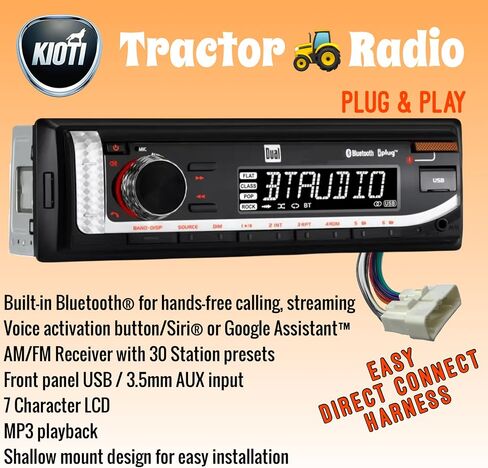 Kioti NX RX DK CK Series Cab Easy Direct Connect Harness No Wire Splicing Direct Plug & Play Tractor Radio Stereo Bluetooth FM VoiceUSB MP3 Heavy in Saudi Arabia
