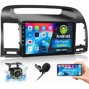 Roinvou 2+64G Android CarPlay Stereo لـ 2001-2006 Toyota Camry، مشغل CarPlay لاسلكي مدمج مع Android Auto، شاشة لمس 9 بوصة مدمجة في لوحة القيادة GPS تدعم وصلة المرآة BT FM RDS AHD
