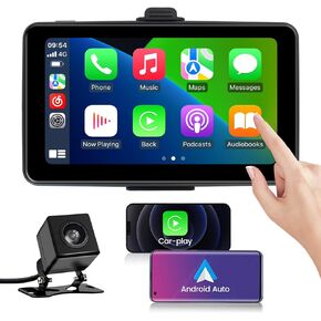 شاشة كاربلاي محمولة للسيارة: ستيريو سيارة رونجي اي 7 انش IPS HD مع ابل كاربلاي لاسلكي اندرويد اوتو/نظام تحديد المواقع GPS وظيفة المرآة/سيري/بلوتوث/كاميرا خلفية، افضل درايف ميت لجميع المركبات in Kuwait