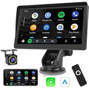 حامل لوحة القيادة Apple Carplay اللاسلكي، شاشة سيارة أندرويد محمولة 7 بوصة، نظام ملاحة GPS للسيارة مع وصلة مرآة/بلوتوث/جهاز إرسال FM/USB + كاميرا احتياطية 12LED in Kuwait