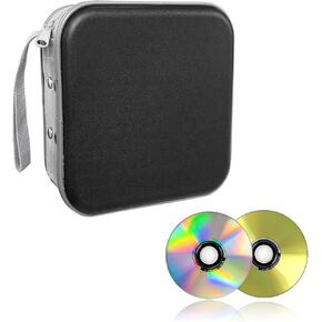 Augeny 48 Capacity CD Case, Portable DVD Hard Plastic Case Holder, Wallet Disc Storage Binder for Car, Home, Travel, Carrying Organizer, Universal Protective DVD Storage Zipper Box (Red)
