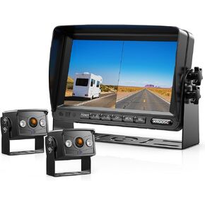 Xroose Wired RV Backup Camera System, 7-inch HD Dual-Split Screen Monitor, IP69 Waterproof Rear/Front-View Reverse Cameras for Truck/Trailer/Bus/Van/5th Wheel/Tractor (CY702) in Kuwait