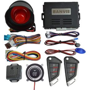 BANVIE Car Alarm System with Remote Engine Start and Push to Start Stop Iginition Button Kit
