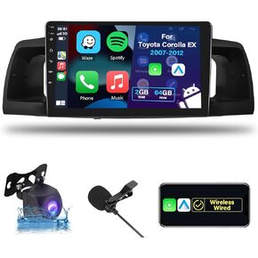2G+64G لسيارة Toyota Corolla EX 2007-2012 ستيريو سيارة أندرويد مع Apple CarPlay اللاسلكي Android Auto، podofo شاشة لمس 9 بوصة راديو سيارة بلوتوث مع نظام ملاحة GPS HiFi Audio WiFi كاميرا احتياطية in Kuwait