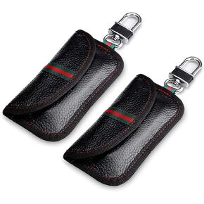 VAWcornic 2 Pack Faraday Bag for Car Key Fob, Genuine Leather Car Key RFID Signal Blocking Pouch Keyless Signal Block Key Case for Car Security, Anti-Theft Remote Entry Smart Fob Protection - Black