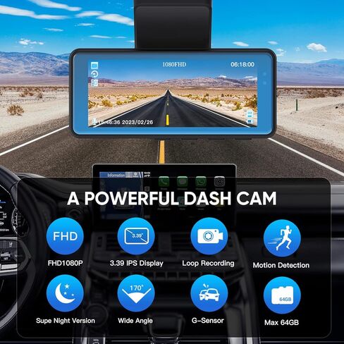 Dash Cam for Cars, 1080P Full HD Dash Car Camera Video Recorder Front Dashcam Super Night Vision, 170° Wide Angle Dashcams with 3.4" IPS Display, G-Sensor, WDR, Motion Detection Loop Recording in Kuwait