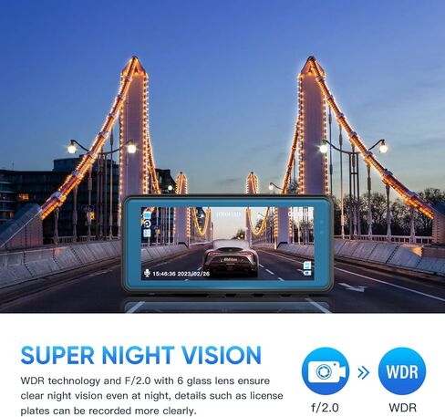 Dash Cam for Cars, 1080P Full HD Dash Car Camera Video Recorder Front Dashcam Super Night Vision, 170° Wide Angle Dashcams with 3.4" IPS Display, G-Sensor, WDR, Motion Detection Loop Recording in Kuwait