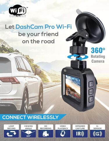 Dash Cam Pro Wi-Fi - As Seen on TV Dash Cam 360°, Motion Detection, 2.0" LCD, 1080p HD, Dashboard Camera Video Recorder, Loop Recording, Night-Mode in Saudi Arabia