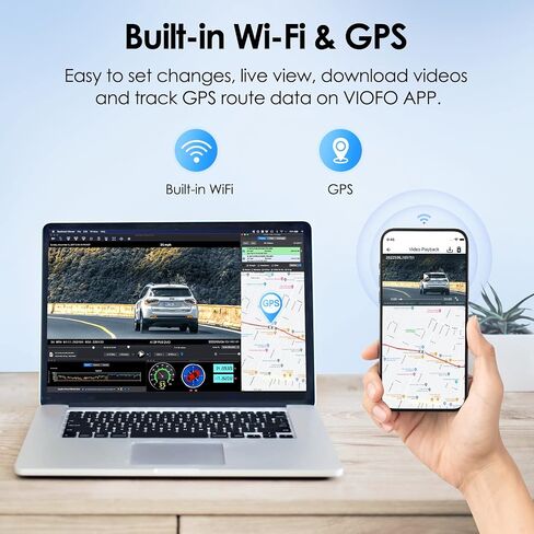 VIOFO A129 Plus Dash Cam 2K 1440P 60FPS GPS Wi-Fi Car Dash Camera مع HDR، زاوية واسعة 140 درجة، وضع وقوف السيارات، تسجيل الطوارئ، مكثف فائق، كشف الحركة - الكاميرا الأمامية فقط (متجدد) in Kuwait