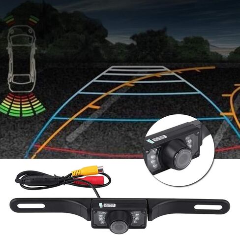 Qiilu لوحة ترخيص كاميرا 7 LED 170 درجة زاوية واسعة لوحة ترخيص السيارة مراجعة عكسية كاميرا الرؤية الليلية Waterpoof in Kuwait