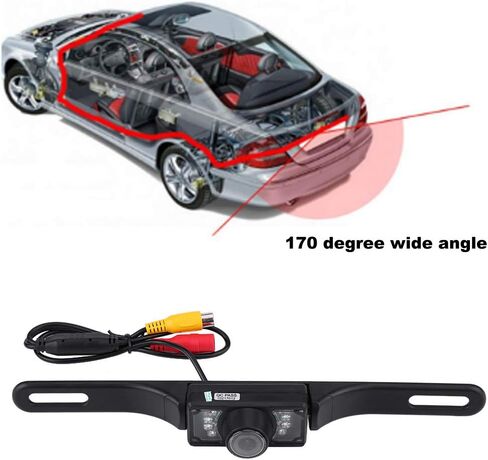 Qiilu لوحة ترخيص كاميرا 7 LED 170 درجة زاوية واسعة لوحة ترخيص السيارة مراجعة عكسية كاميرا الرؤية الليلية Waterpoof in Kuwait