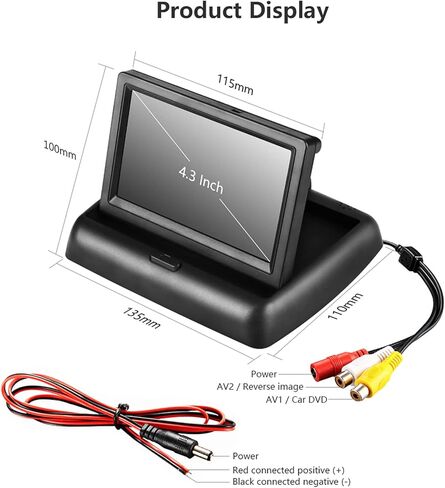 EZoneTronics 4.3" Car Auto Foldable Monitor LCD Screen Dash Stand, 12-24V Input Universal for Backup Camera Screen/Rear View/DVD/Media Player for Truck Auto 2 RCA Video Channels in Kuwait