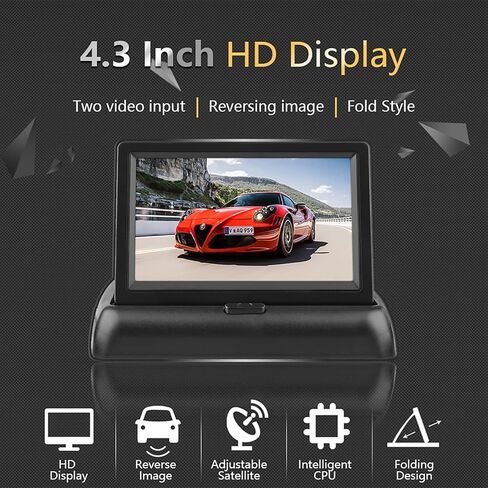 EZoneTronics 4.3" Car Auto Foldable Monitor LCD Screen Dash Stand, 12-24V Input Universal for Backup Camera Screen/Rear View/DVD/Media Player for Truck Auto 2 RCA Video Channels in Kuwait