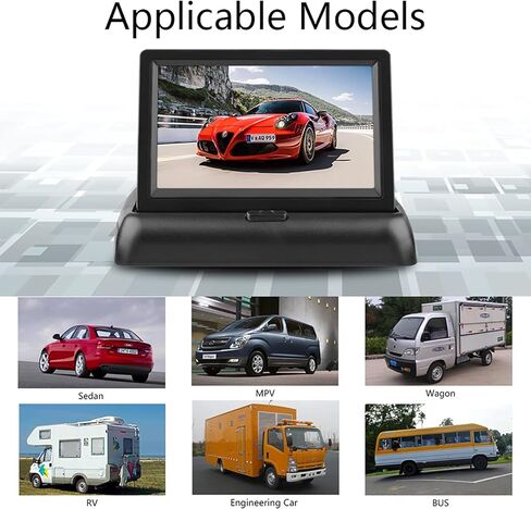 EZoneTronics 4.3" Car Auto Foldable Monitor LCD Screen Dash Stand, 12-24V Input Universal for Backup Camera Screen/Rear View/DVD/Media Player for Truck Auto 2 RCA Video Channels in Kuwait