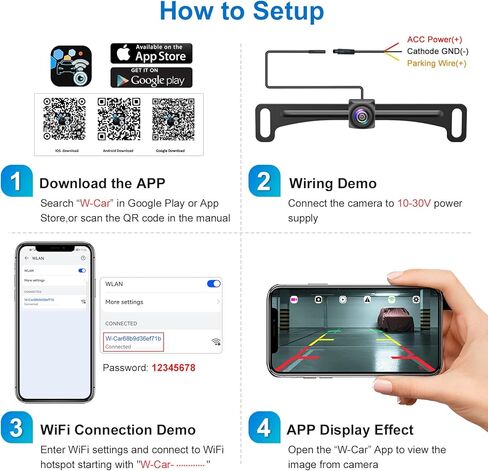 IYING Wireless Car Camera Backup Camera WiFi Rear View Camera 1080P HD License Plate Front/Rear Cam for iPhone iPad Android Phones Tablets, 170 Degrees Viewing Angle Waterproof Reverse Camera for Car in Kuwait