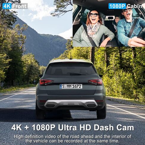 Abask Dash Cam 4K GPS، كاميرا أمامية وداخلية للسيارة مع رؤية ليلية بالأشعة تحت الحمراء، مراقبة وقوف السيارات على مدار 24 ساعة، زاوية واسعة 310 درجة، مستشعر G، تسجيل حلقي، WDR، مكثف فائق أمان، يصل إلى 256 جيجابايت in Kuwait